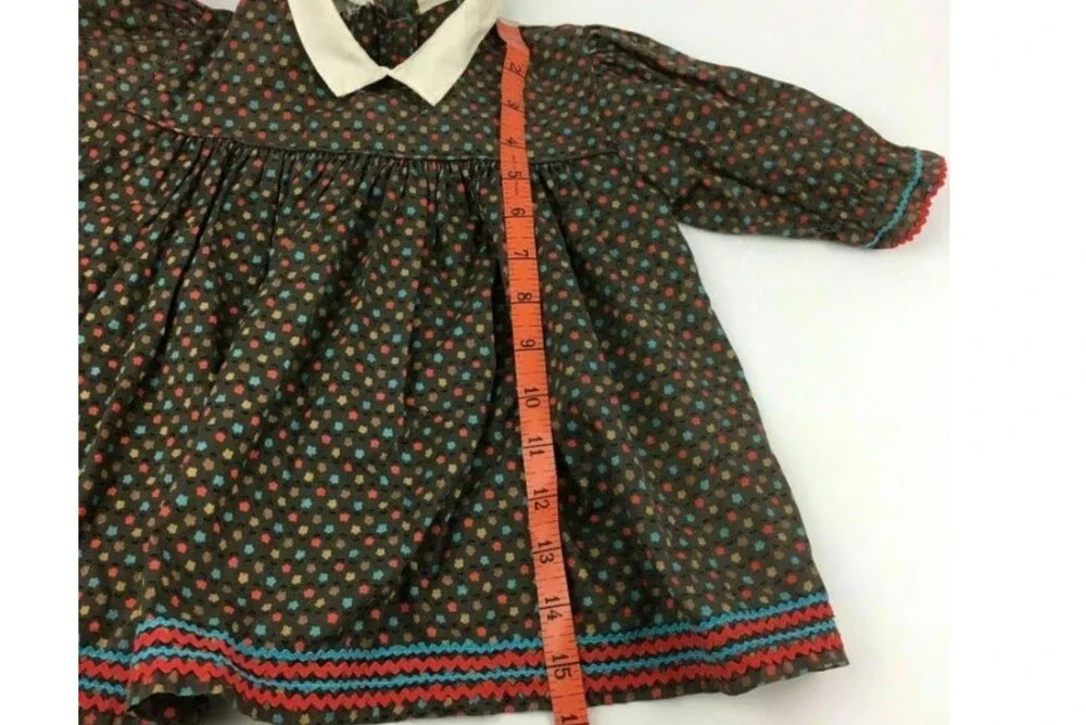 VTG 70s Duets Cotton Puff Sleeve Peter Pan Collar Smock Dress Floral Prairie 5T